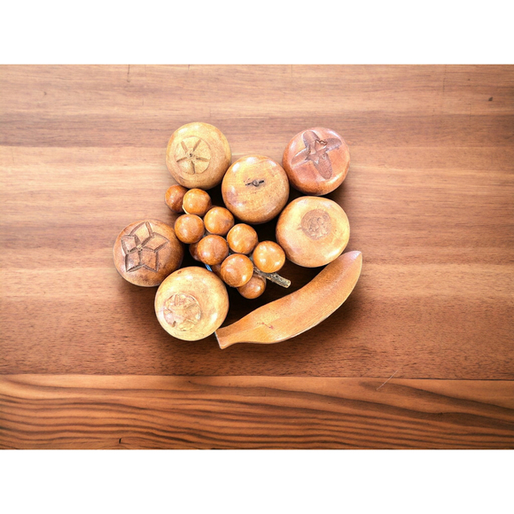 Carved Wooden Fruit Vintage BOHO Home Decor Gift Solid Wood Carved Vintage Fruit - Picture 8 of 8